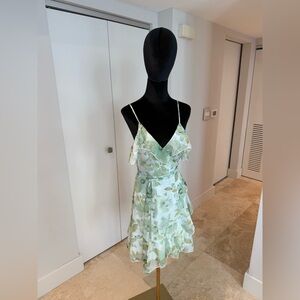 FLORAL mini spaghetti strap Dress MINT & white size L (better for S/M) NEW